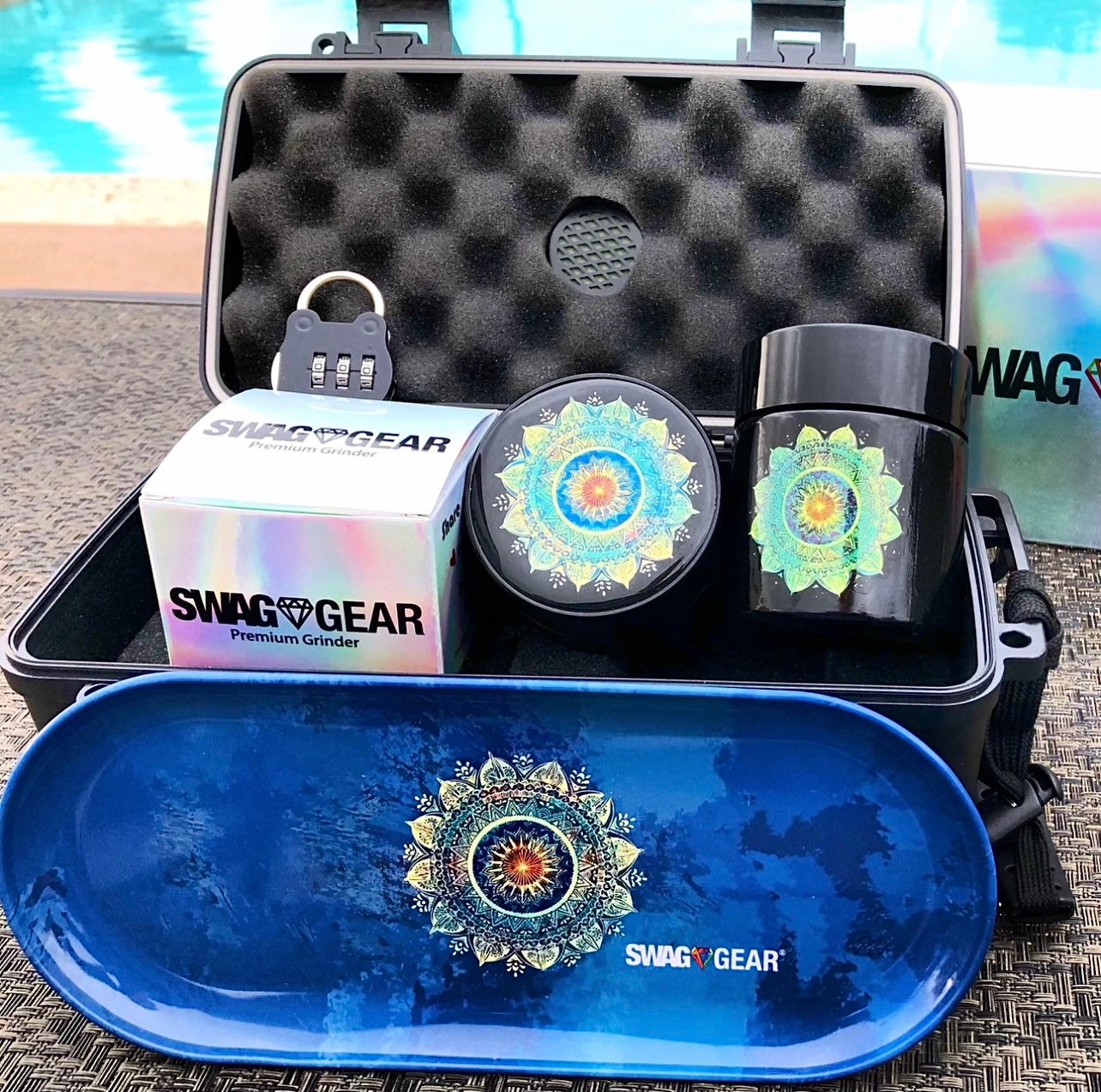 Blue Mandala Smell Proof Stash Box Combo - Water Proof Case with